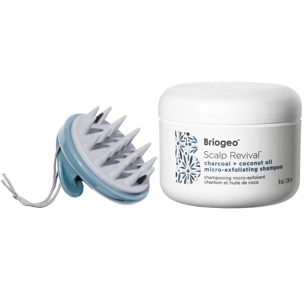 Briogeo Scalp Revival Detox Scalp Care Bundle | Charcoal + Coconut Oil Micro‑Exfoliating Shampoo + Stimulating Therapy Scalp Massager | Soothes Dry & Itchy Scalp | Vegan, Cruelty‑Free | 8 fl oz
