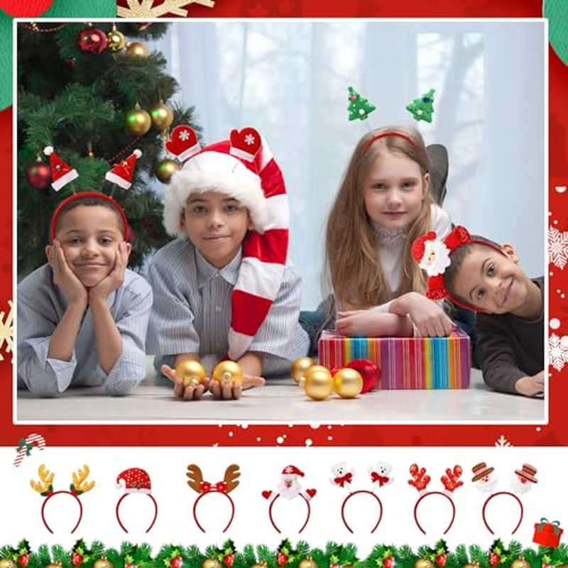 Zhehao 36 Pcs Christmas Headbands Bulk Santa Reindeer Antlers Snowman Santa Hat Headbands for Adults and Kids Cute Xmas Holiday Costume Headwear Accessories Christmas Party Favors