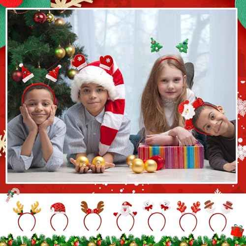 Zhehao 36 Pcs Christmas Headbands Bulk Santa Reindeer Antlers Snowman Santa Hat Headbands for Adults and Kids Cute Xmas Holiday Costume Headwear Accessories Christmas Party Favors