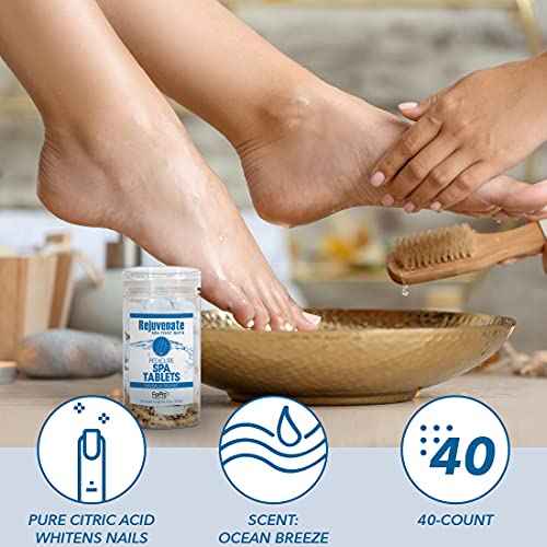 Rejuvenate Spa Foot Bath Pedicure Spa Tablets, Organic Foot Soak Tablets for Softening Skin & Replenishing Moisture, Ocean Breeze, 40-Count