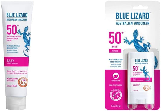Blue Lizard Baby Mineral Sunscreen Bundle - SPF 50+ Zinc Oxide Protection | 5 oz Tube & Stick