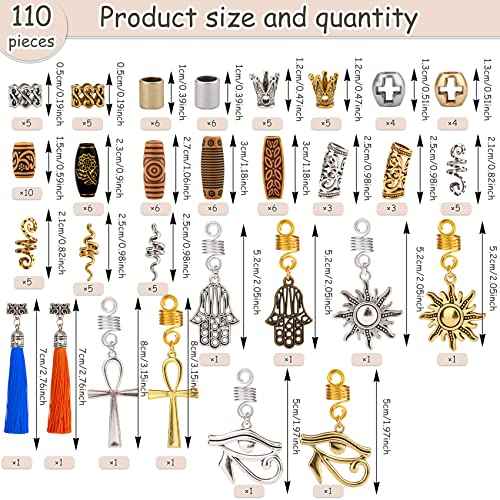 110PCS Retro Metal Dreadlock Accessories Hair Tube Beads Wooden-Like Beads Handmade DIY Tassel Hair Decoration Hair Jewelry for Locs Braids Men Women Hip-Hop Style