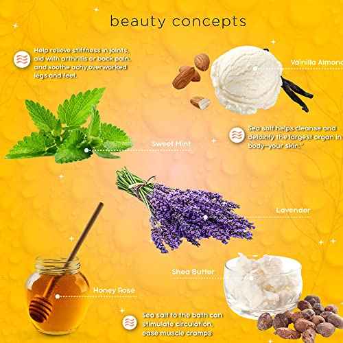 B.C. Beauty Concepts Aromatherapy Bath Salts- Epsom Salts for Soaking, Relaxing Bath Spa Set, Scented in Vanilla Almond, Shea Butter, Sweet Mint, Honey Rose, and Lavender, Sage Floral