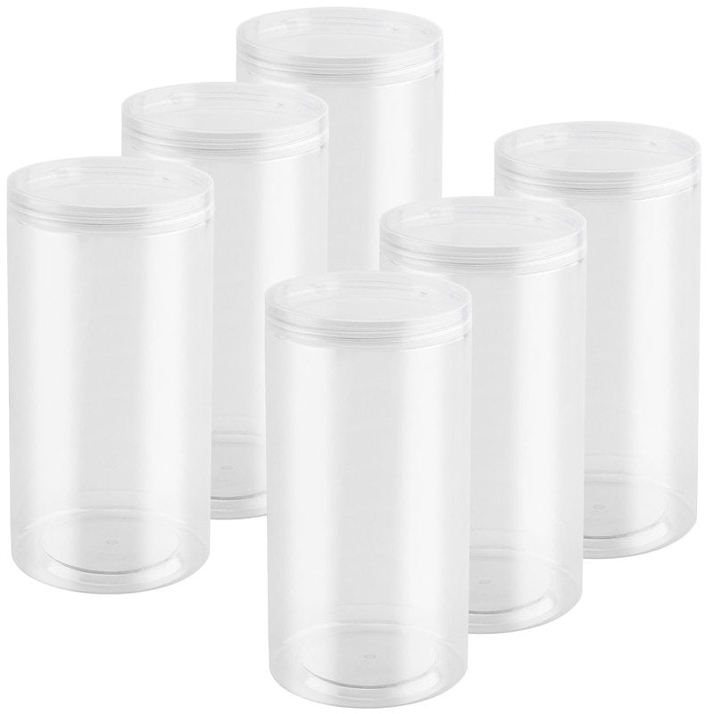 JEUIHAU 6 Pack 46 OZ Clear Plastic Jars with Lids,Round Empty PET Storage Jars,Cylinder Storage Jars Cosmetic Containers for Kitchen,Beauty Products,Snacks