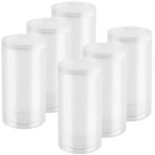 JEUIHAU 6 Pack 46 OZ Clear Plastic Jars with Lids,Round Empty PET Storage Jars,Cylinder Storage Jars Cosmetic Containers for Kitchen,Beauty Products,Snacks