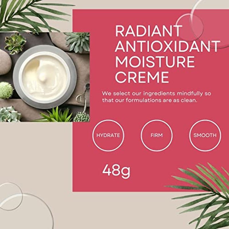 Radiant Antioxidant Moisture Creme 1.7 oz Squalane Face Cream for Women Aging Skin For Dry, Sensitive, Facial Moisturizer Wrinkles Dark Spots Sun Damage