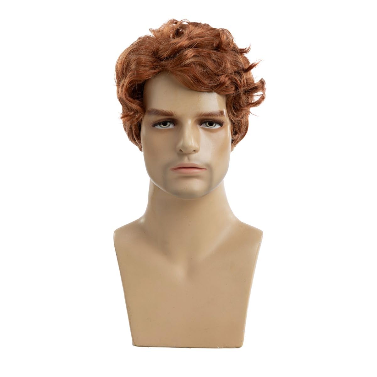 Short Curly Orange Wig for Men - Fluffy Synthetic Cosplay Hair for Halloween