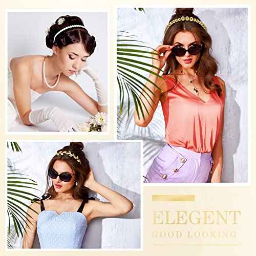 12 Pcs Pearls Headband Rhinestones Hairbands Faux Pearl White Bridal Headband Gold Alloy Flower Head Band Metallic Butterfly Hair Hoop Wedding Hair Accessories for Women, 12 Styles