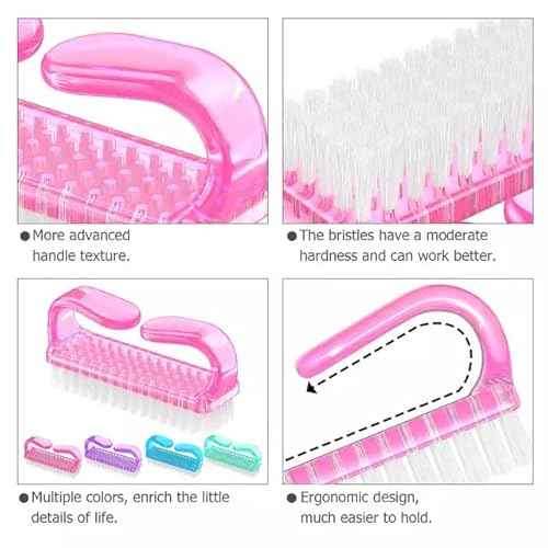 4 Pcs Nail Brush for daily Use - 4 Different Kinds of Fingernail brush with Plastic Handle Nail brush for cleaning Fingernails - Easy to use Nail Scrub brush - Nail Cleaner Nail brushes for Hands Feet