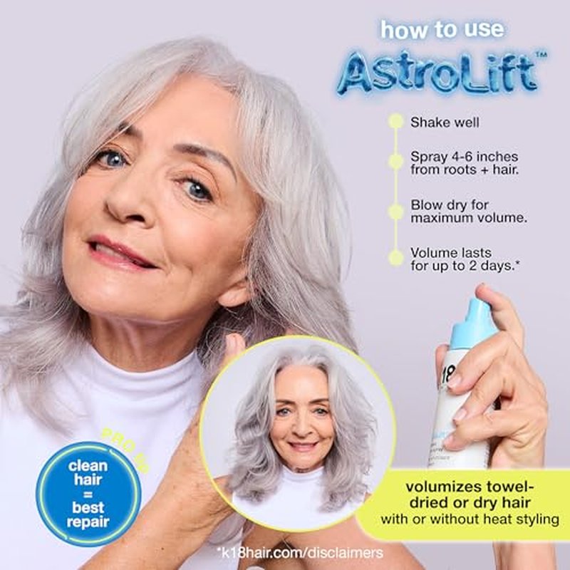 K18 AstroLift¢â Reparative Volume Spray, 2-Day Hair Thickening + Hold For Thin, Fine, Fragile Hair, Non-Sticky, Non-Crunchy, Humidity-Resistant Volumizing Spray
