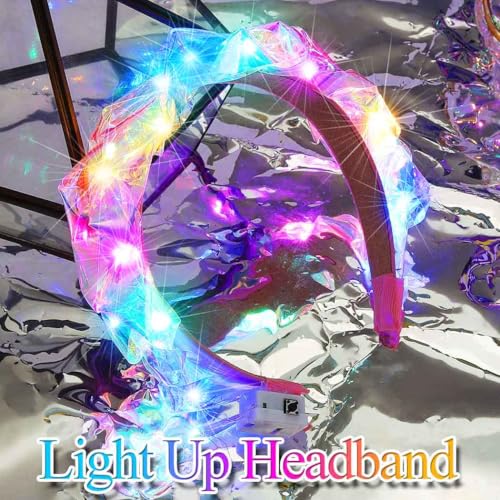BARTOSI Light Up Headbands LED Glow Headband Festival Costume Hair Accessories for Women and Girls