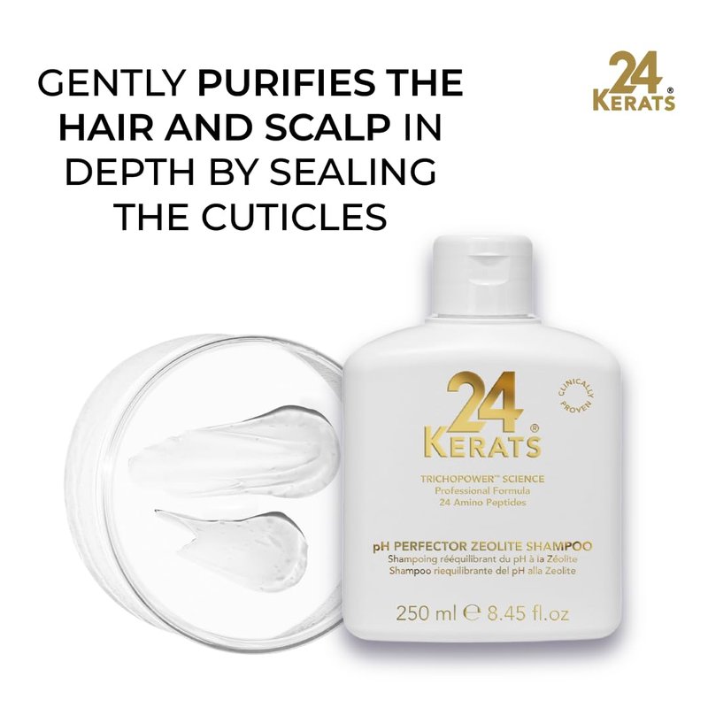 24 KERATS pH Balance Shampoo for Oily Hair and Scalp - Zeolite Purifying Oil Control Formula - Professional Scalp Balancing Shampoo for Greasy Hair - Frequent Use Cleansing for Women & Men - 1000ml