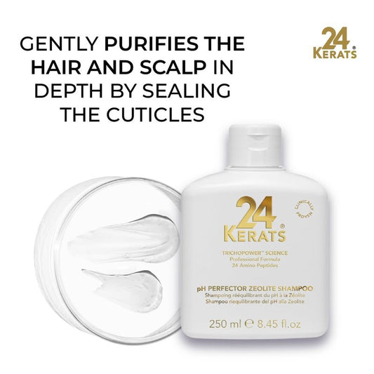24 KERATS pH Balance Shampoo for Oily Hair and Scalp - Zeolite Purifying Oil Control Formula - Professional Scalp Balancing Shampoo for Greasy Hair - Frequent Use Cleansing for Women & Men - 1000ml