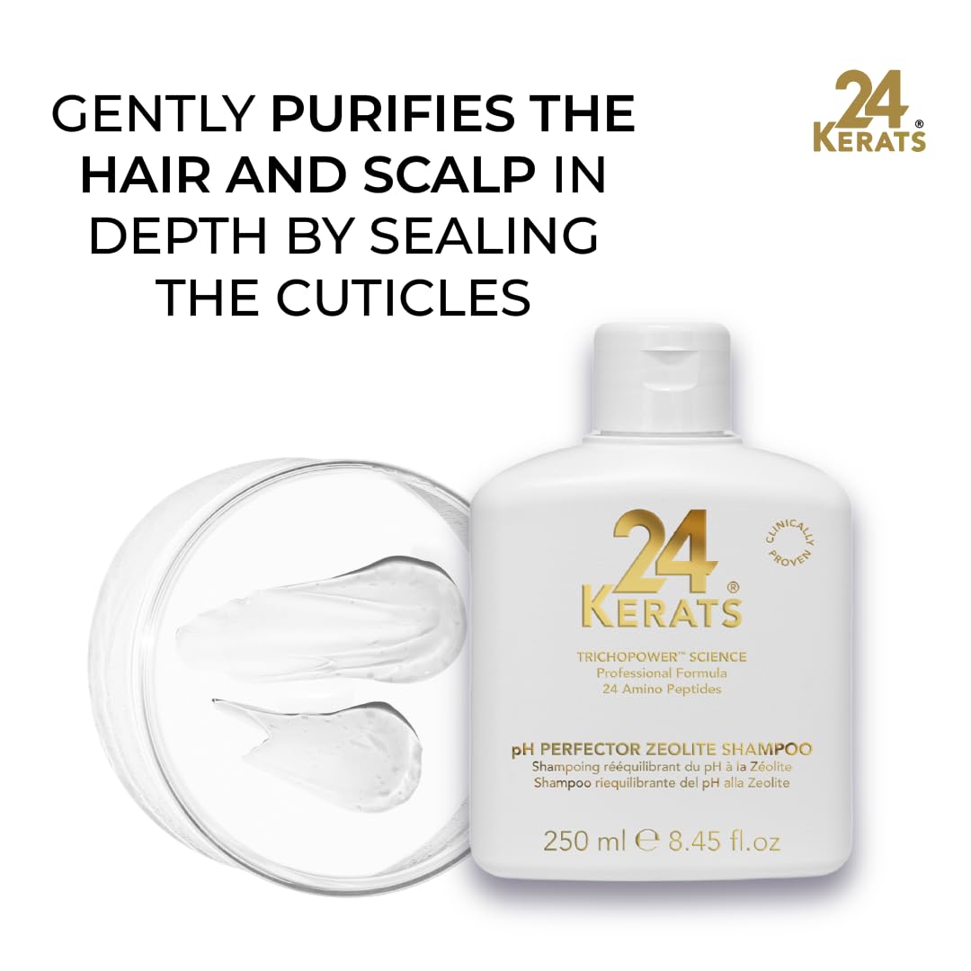 24 KERATS Balancing Shampoo | pH 4.0-5.0 | Volcanic Mineral Formula with Zeolite | Purifies, Nourishes & Preps Hair for Treatments | 8.45 fl oz