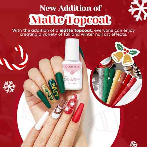 AZUREBEAUTY 30Pcs Dip Powder Nail Kit Starter, 8 Colors Green Red Gold Silver White with Nail Sticks, Nail Art Liquid Set with Matte/Base/Top Coat Activator for French Manicur