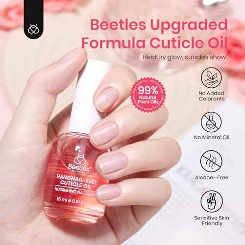 Beetles Cuticle Oil for Nail & Cuticle Care, 15ml Natural Rose Smell Oil with Vitamin E Nourish Condition Dry Stronger Nails SPA & Hand Manicure DIY Salon Needs Gifts for Her Women