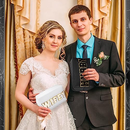 Pinkunn 2 Pcs Wifey Hubby Makeup Bag Bride Patch Cosmetic Bag Mrs Travel Toiletry Purse White Letter PU Leather Waterproof Pouch Wedding Bridal Shower Honeymoon Gift for Women Party Organizer