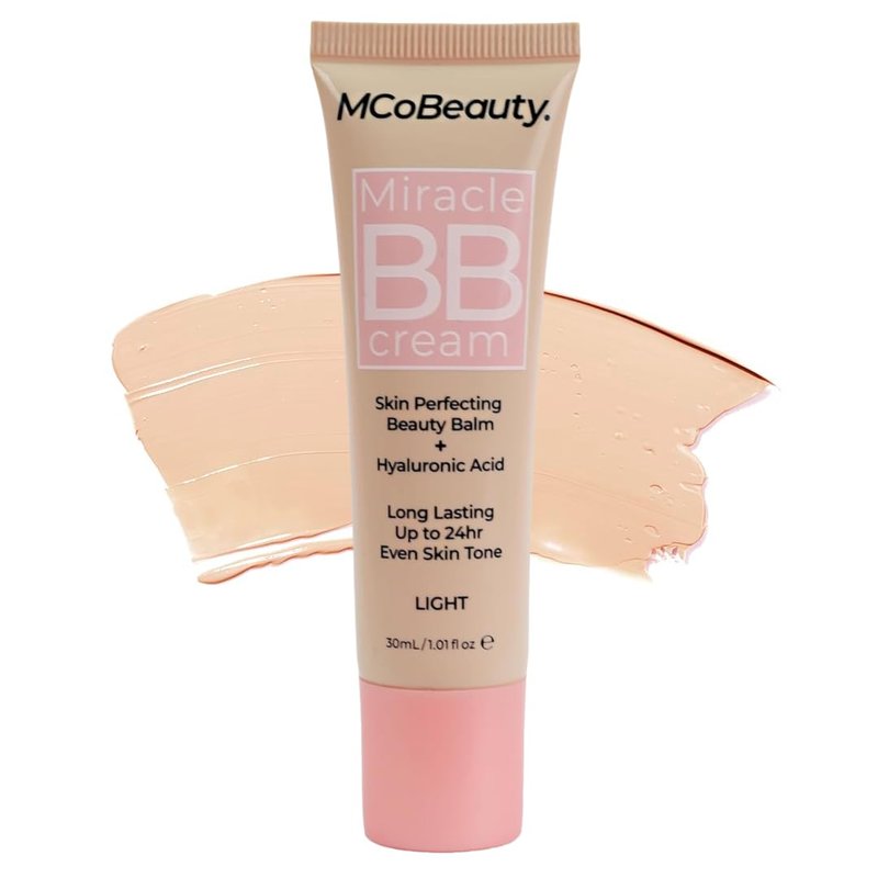 MCoBeauty Miracle BB Cream Medium - Skin Tint Foundation Primer with Hyaluronic Acid Glycerin - Lightweight Dewy Coverage Tinted Moisturizer for Face - Vegan Cruelty Free Makeup, Tone Balancing