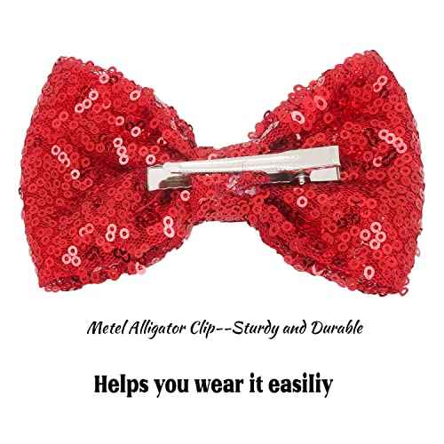 12 Pieces Red Sequin Bows for Girls 4.7" Large Cheer Hair Bow with Alligator Clips Hair Accessories for Kids Toddler Cheerleaders Teen Girls College Sports