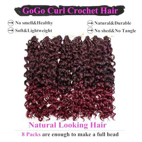 18 Inch Pre Looped Crochet Hair for Black Women - Gogo Curl/Beach Curl/Ocean/Water/Deep Wave Crochet Hair 8 Packs, Synthetic Hair Tangle-Free Natural Look Curly Hair Extensions (1B/BUG)
