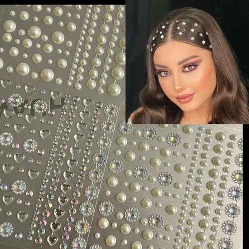 NOOEPC Face Gems Rhinestones Pearl Stickers, Self Adhesive Hair Gems Rave Accessories, Face Glitter For Women, Jewel Stickers for Face, Eye, Hair, Body, Nail