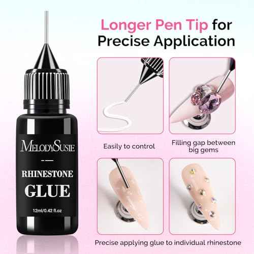 MelodySusie 2Pcs Nail Rhinestone Glue, 3D Gel Nail Art Design Strong Adhesive Nail Gem Glue for Nail Charms Gems Jewelry Decoration DIY Manicured at Home Cured Need Beauty Gifts for Women