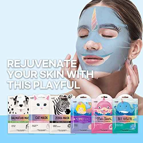 Epielle Character Face Mask Wave & Wild 12 Pack, Fun & Effective Korean Skin Care, Spa Party Favors, Stocking Stuffers, Birthday Gifts for Women, Thanksgiving Essentials