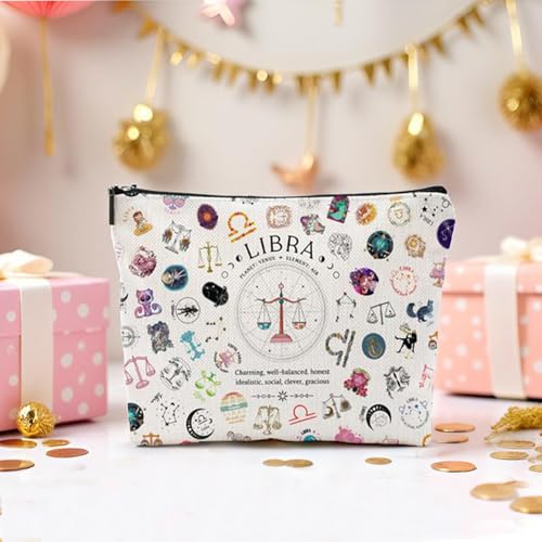 Libra Gifts for Women, Libra Zodiac Cosmetics Bag, Travel Makeup Bags, Libra Birthday Gifts for Women & Astrology Lovers