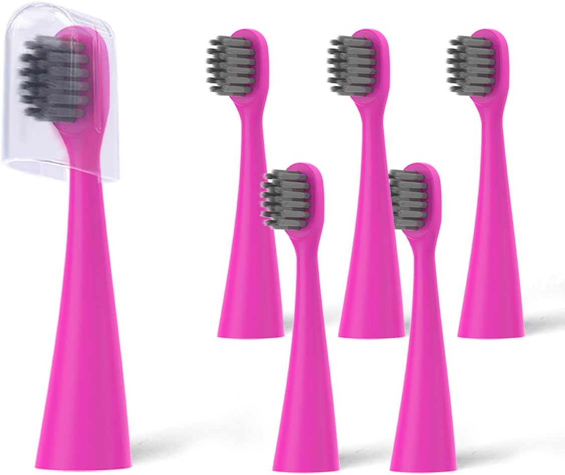 Toothbrush Replacement Heads for Burst Kids Electric Toothbrush - Ultra-Soft Bristles & Dust Cover Caps | 6 Pack (Pink)