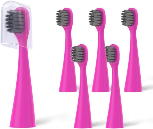 Toothbrush Replacement Heads for Burst Kids Electric Toothbrush - Ultra-Soft Bristles & Dust Cover Caps | 6 Pack (Pink)