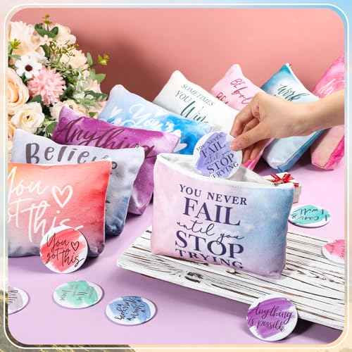 40 Pcs Employee Appreciation Gifts Inspirational Canvas Makeup Bags Compact Mirrors Bulk Cosmetic Bags Portable Mirror Thank You Gifts for Women Christmas Nurse Practitioner (Motivation)