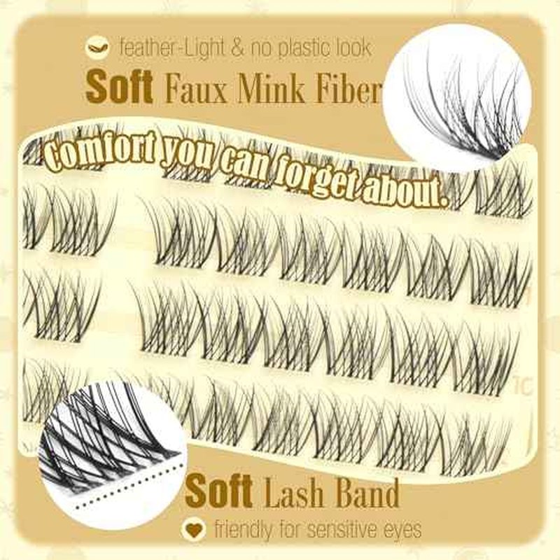 Short Lash Clusters Natural Cluster Eyelash Extensions 8-10-12MM Clear Band Cluster Lashes Extensions Wispy Individual Lashes CC-Curly Eyelash Clusters Pesta?as Postizas Naturales 144Pcs DIY Lashes