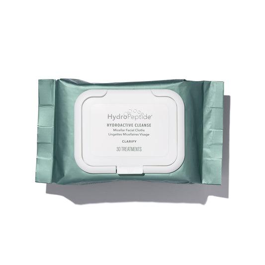HydroPeptide HydroActive Cleanser, Micellar Facial Cloths, Cleanses Makeup, Dirt, and Excess Oil and Hydrates, 1 Pack (30 Cloths)