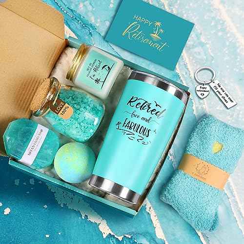 Retirement Gifts for Woman 2025, Happy Cool Retirement Gifts for Women Coworker, Teacher, Boss, Nurse, Friends, Mom, Retirees, Retired Free and Fabulous Funny Retirement Spa Gifts Basket, 8 pcs