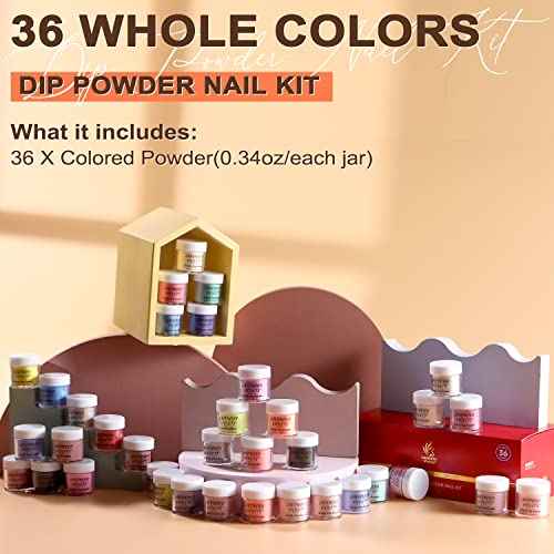 Lavender Violets 36 Colors Dip Powder Nail Kit Starter Quick Drying Dipping Powder Colors Set French Nail Nude Neon All Seasons for Home Salon M950