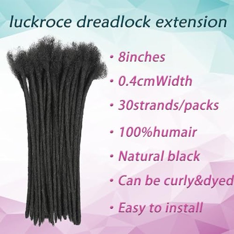 Human Hair Loc Extension 0.4cm 8Inch 30 Strands 100% Real Human Hair Dreadlock Extensions for Man/Women Handmade Lock Extensions Human hair