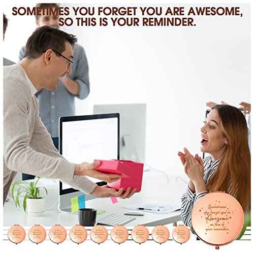 Roowest 10 Pcs Inspirational Compact Mirror You're Awesome Reminder Appreciation Gifts for Women Employee Coworker Friends Sisterhood Bulk Christmas Party Favors Magnifying Pocket Mirror (Rose Gold)