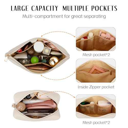 Women Gifts | Initial Makeup Bag Set for Girl Personalized Gifts for Bridesmaid Friend Graduation Teachers PU Leather Cosmetic Travel Toiletry Bag(Beige,A)