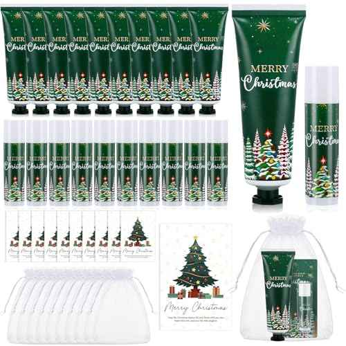 30 Sets Christmas Hand Cream and Lip Balm Bulk Set Party Gifts with Organza Bag Thank You Tag Christmas, Thanksgiving Small Gifts