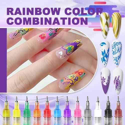 12 Color Nail Art Pens, 0.5 MM Nail Polish Pens Set Drawing Painting Point Liner Acrylic Painted Pen Kit, Waterproof and Quick-drying Nail for DIY Nails Art Design Manicure Tools
