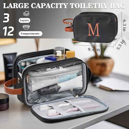 YOOLIFE Travel Toiletry Bag - Toiletry Bag for Men Women | Personalized Gifts for Women Me, Travel Essentials Toiletries Water Resistant Dopp Kit Letter A Black