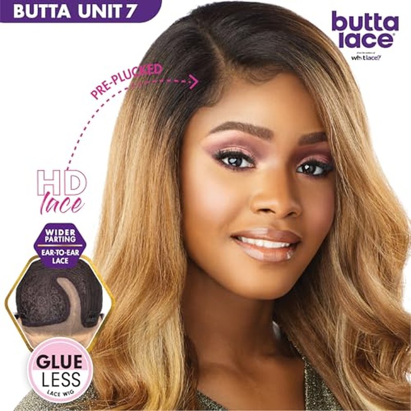 Sensationnel Butta Lace Wigs - Unit 7 Extra Wide 5 Inch Deep Parting Synthetic Preplucked Hairline Glueless Lacefront (FLAMBOYAGEBLONDE)