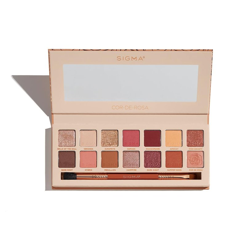 Sigma Beauty Cor-De-Rosa Eyeshadow Palette - 14 Warm Eyeshadow Shades in Matte, Shimmer and Metalic Finishes - Highly Pigmented Vegan Eye Makeup Palette - Clean Beauty Products