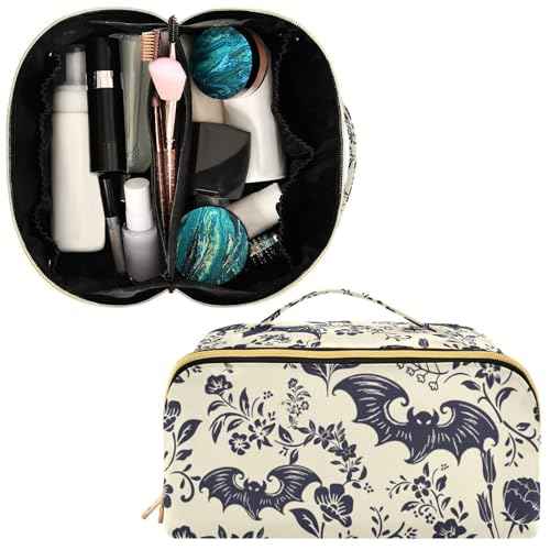 Large Capacity Cosmetic Bag Travel Makeup Bags Goth Bats Wide Open Portable Toiletry Bag Make up Organizer Pouch with Handle