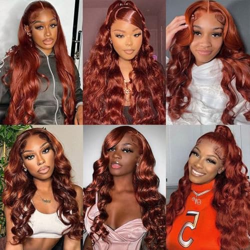 Reddish Brown Lace Front Wigs Human Hair Pre Plucked 13x6 Body Wave Lace Front Wigs Human Hair Auburn Colored Human Hair 180% Density Lace Front Wigs Body Wave Hd Lace Frontal Wigs Human Hair 26 Inch