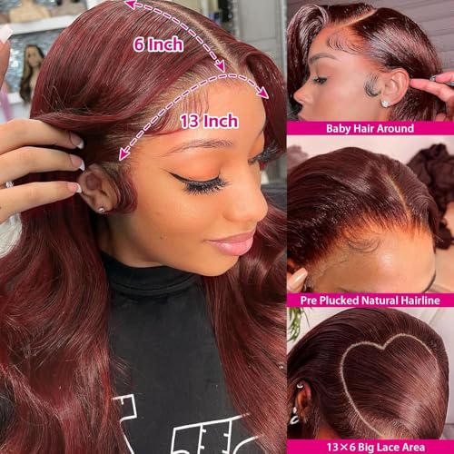 Reddish Brown Lace Front Wigs Human Hair Pre Plucked 13x6 Body Wave Lace Front Wigs Human Hair Auburn Colored Human Hair 180% Density Lace Front Wigs Body Wave Hd Lace Frontal Wigs Human Hair 26 Inch