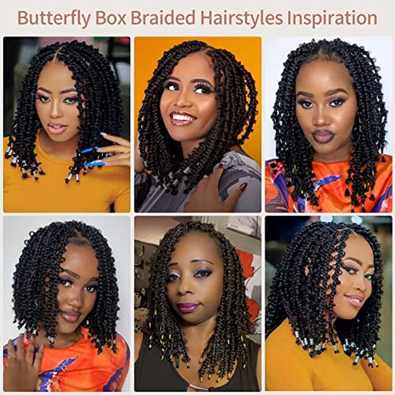 Lexqui 14" Short Knotless Braided Wigs for Women Box Braid Wig Full Double Lace Butterfly Bob Braided Lace Wigs with Baby Hair Synthetic Hair Braid Lace Front Wig Natural Black