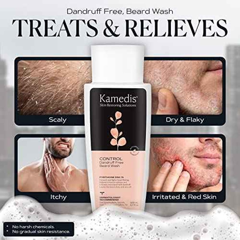 KAMEDIS Beard Wash - 6.7 Oz, Dandruff & Flake Free Ultimate Men's Shampoo, Contains Pyrithione Zinc & Salicylic Acid, Alleviates Itching & Irritation