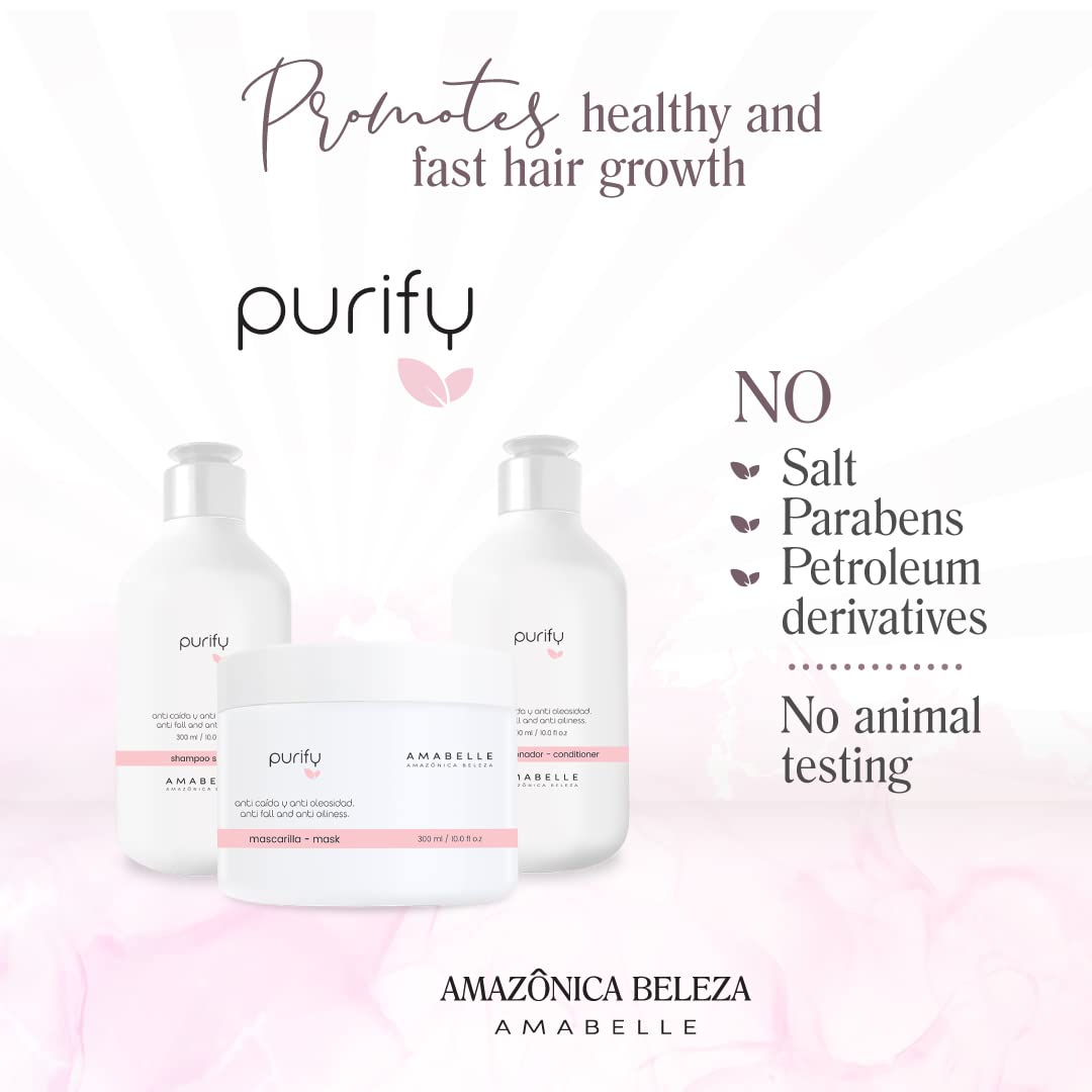 AMAZONICA BELEZA Anti-Hair Loss, Anti-Oil and Nourishing Shampoo, Conditioner and Mask (10.1 Oz/each) | Providing Shine, Health, Vitality | Kit Anti-Cida y Anti-Oliocidad de Limpieza Profunda