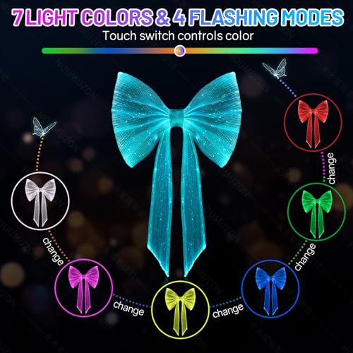Light up Hair Accessories 7 Colors LED Hair Bow with Veil Rave Hair Clips Glow Hair Barrettes for Wedding